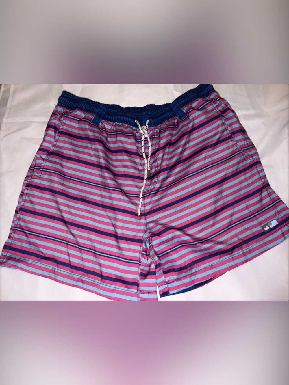 Southern Marsh Striped Pink & Blue Swim Shorts large
